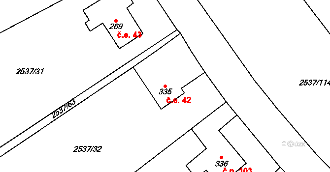 Nespeky 42 na parcele st. 335 v KÚ Nespeky, Katastrální mapa