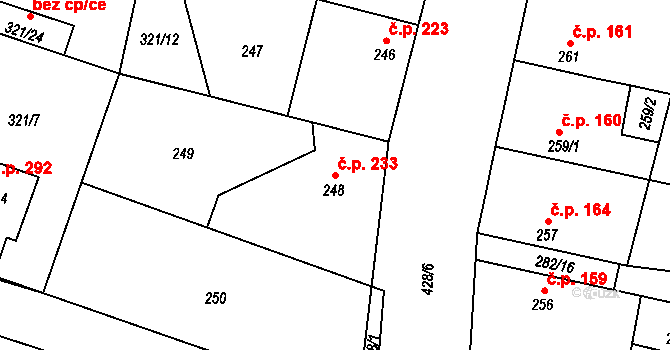 Semice 233 na parcele st. 248 v KÚ Semice nad Labem, Katastrální mapa
