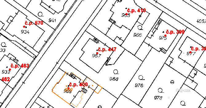 Poděbrady II 447, Poděbrady na parcele st. 967 v KÚ Poděbrady, Katastrální mapa