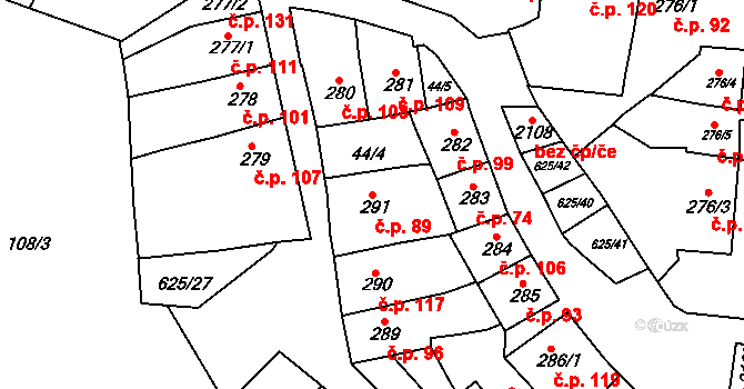 Podklášteří 89, Třebíč na parcele st. 291 v KÚ Podklášteří, Katastrální mapa