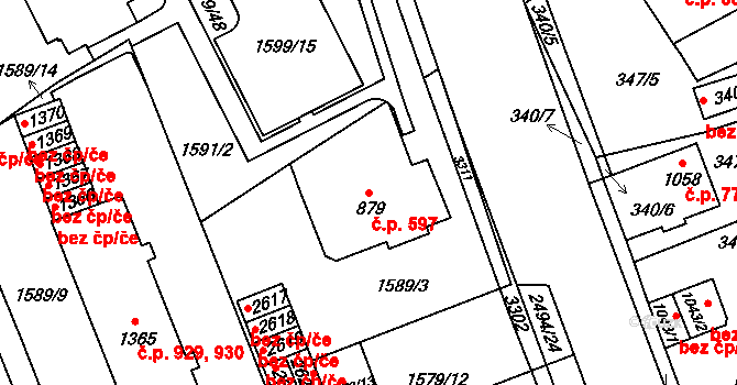 Litomyšl-Město 597, Litomyšl na parcele st. 879 v KÚ Litomyšl, Katastrální mapa