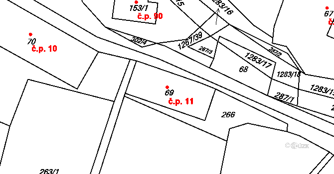 Sklené 11 na parcele st. 69 v KÚ Sklené u Svitav, Katastrální mapa