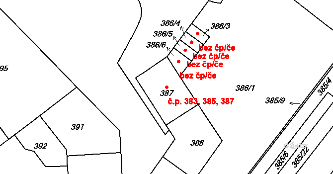 Štýřice 383,385,387, Brno na parcele st. 387 v KÚ Štýřice, Katastrální mapa