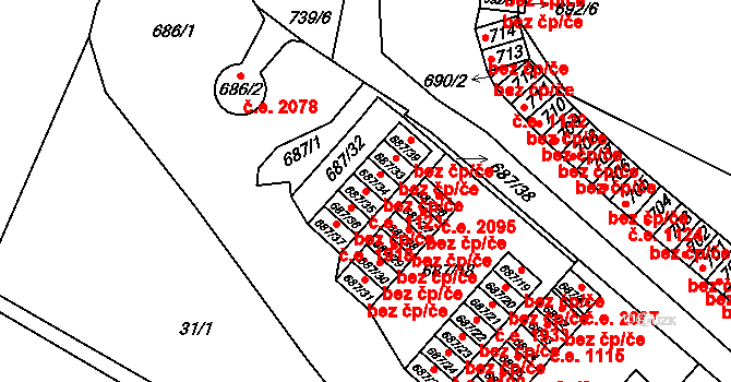 Lesná 1123, Brno na parcele st. 687/35 v KÚ Lesná, Katastrální mapa