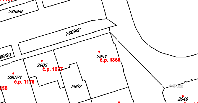 Královo Pole 1356, Brno na parcele st. 2901 v KÚ Královo Pole, Katastrální mapa