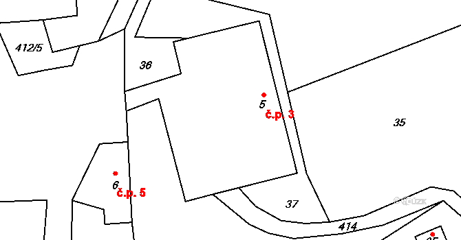 Miletín 3, Želiv na parcele st. 5 v KÚ Miletín u Humpolce, Katastrální mapa