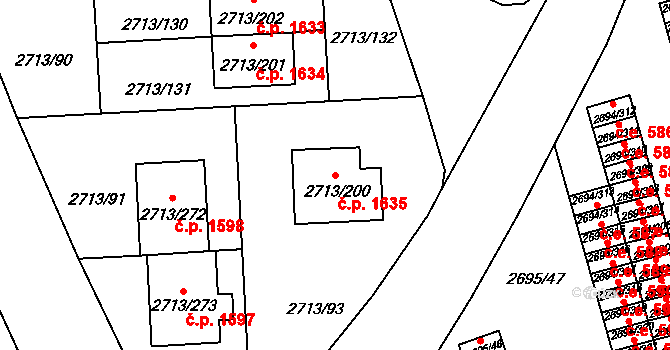 Pelhřimov 1635 na parcele st. 2713/200 v KÚ Pelhřimov, Katastrální mapa