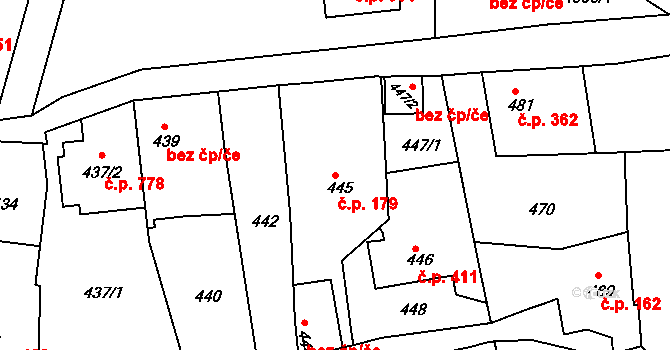 Volyně 179 na parcele st. 445 v KÚ Volyně, Katastrální mapa