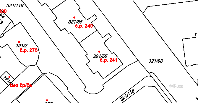 Prosetice 241, Teplice na parcele st. 321/55 v KÚ Prosetice, Katastrální mapa