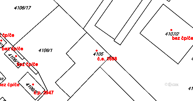 Teplice 1698 na parcele st. 4105 v KÚ Teplice, Katastrální mapa