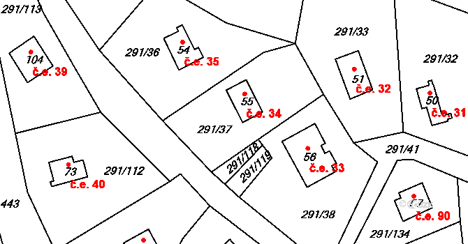 Cetnov 34, Cheb na parcele st. 55 v KÚ Cetnov, Katastrální mapa