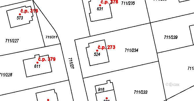 Daliměřice 273, Turnov na parcele st. 524 v KÚ Daliměřice, Katastrální mapa