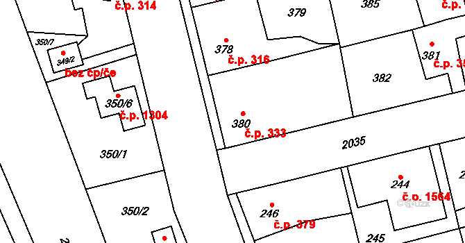 Uhříněves 333, Praha na parcele st. 380 v KÚ Uhříněves, Katastrální mapa