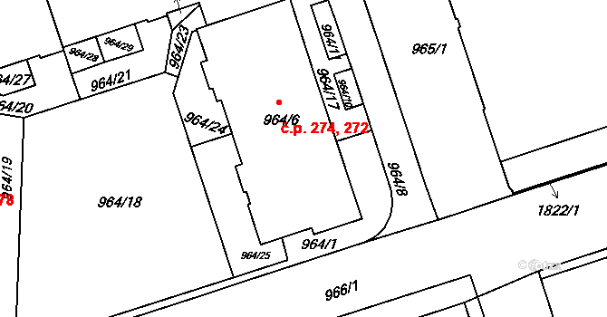 Žižkov 272, Praha na parcele st. 964/6 v KÚ Žižkov, Katastrální mapa