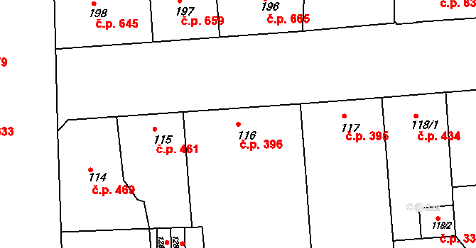 Smíchov 396, Praha na parcele st. 116 v KÚ Smíchov, Katastrální mapa