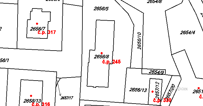 Příbram IV 245, Příbram na parcele st. 2656/8 v KÚ Příbram, Katastrální mapa