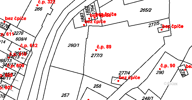 Příbram VI-Březové Hory 89, Příbram na parcele st. 277/3 v KÚ Březové Hory, Katastrální mapa