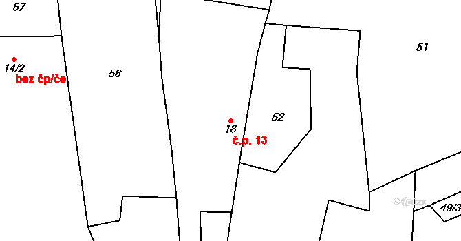 Mečichov 13 na parcele st. 18 v KÚ Mečichov, Katastrální mapa