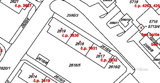 Chomutov 3631 na parcele st. 2618 v KÚ Chomutov I, Katastrální mapa