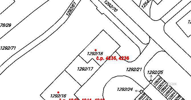 Chomutov 4235,4236 na parcele st. 1292/18 v KÚ Chomutov I, Katastrální mapa