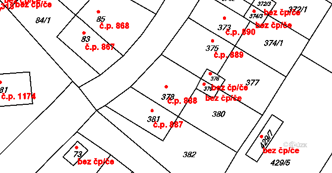 Jirkov 888 na parcele st. 378 v KÚ Jirkov, Katastrální mapa