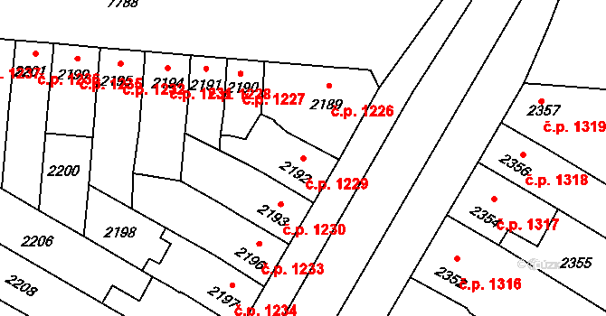 Prostějov 1229 na parcele st. 2192 v KÚ Prostějov, Katastrální mapa