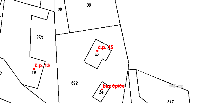 Divišovice 15, Dešenice na parcele st. 53 v KÚ Divišovice u Děpoltic, Katastrální mapa
