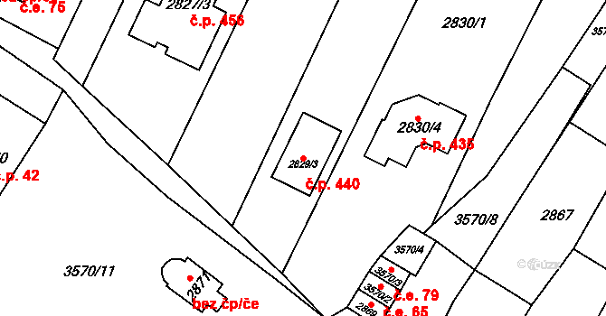Nosálovice 440, Vyškov na parcele st. 2829/3 v KÚ Vyškov, Katastrální mapa