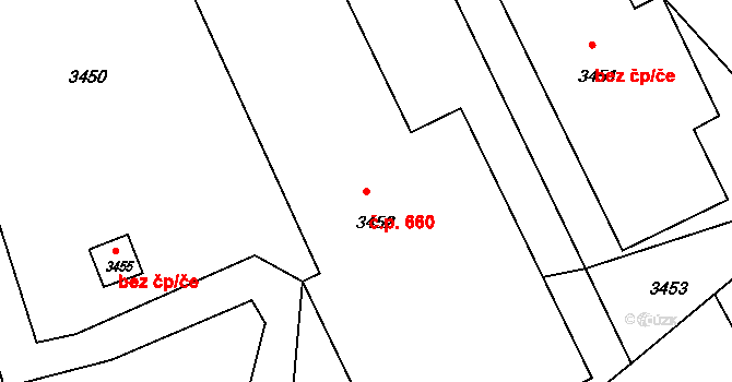 Mimoň I 660, Mimoň na parcele st. 3452 v KÚ Mimoň, Katastrální mapa