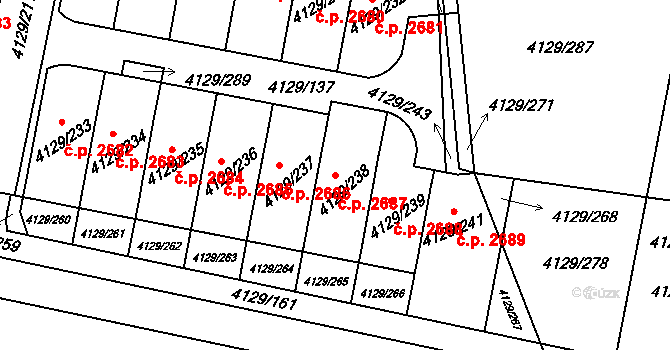Horní Počernice 2687, Praha na parcele st. 4129/238 v KÚ Horní Počernice, Katastrální mapa