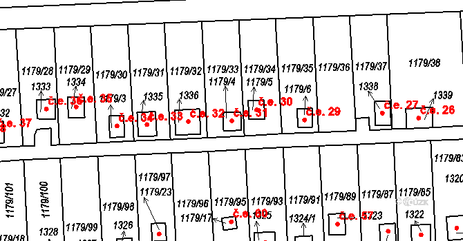 Hřebeč 31 na parcele st. 1179/4 v KÚ Hřebeč, Katastrální mapa