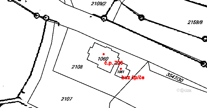 Halenkovice 726 na parcele st. 1060 v KÚ Halenkovice, Katastrální mapa