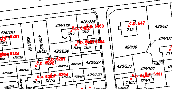 Otrokovice 6464 na parcele st. 733/4 v KÚ Otrokovice, Katastrální mapa
