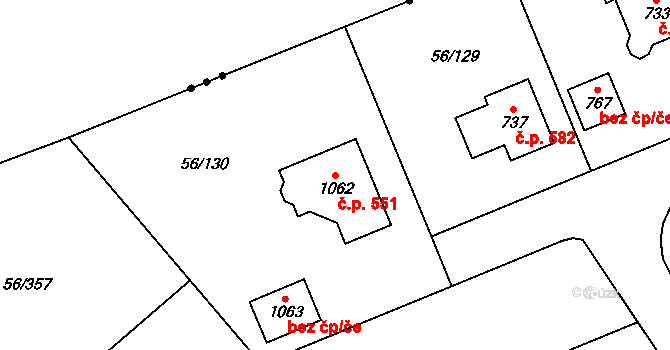 Hovorčovice 551 na parcele st. 1062 v KÚ Hovorčovice, Katastrální mapa