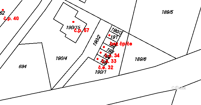 Nuzířov 33, Malhostovice na parcele st. 194 v KÚ Nuzířov, Katastrální mapa