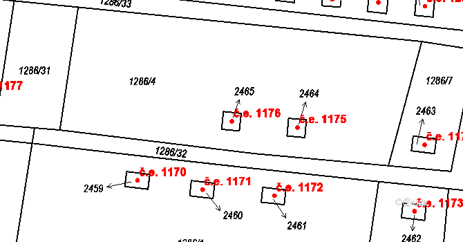 Milevsko 1176 na parcele st. 2465 v KÚ Milevsko, Katastrální mapa