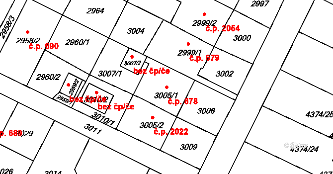 Slezská Ostrava 678, Ostrava na parcele st. 3005/1 v KÚ Slezská Ostrava, Katastrální mapa