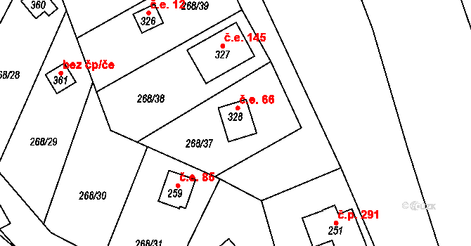 Černý Vůl 66, Statenice na parcele st. 328 v KÚ Statenice, Katastrální mapa