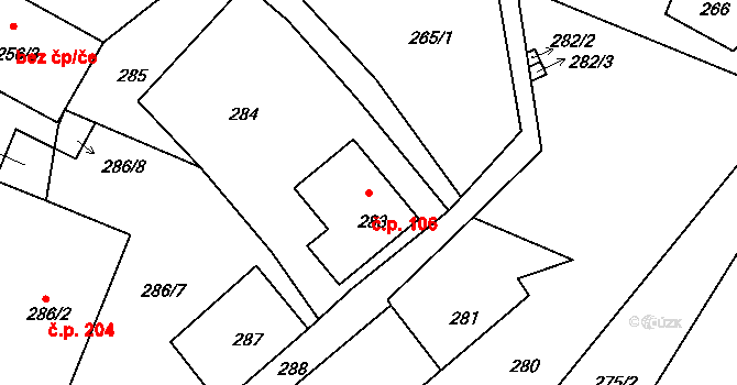 Horní Chřibská 106, Chřibská na parcele st. 283 v KÚ Horní Chřibská, Katastrální mapa