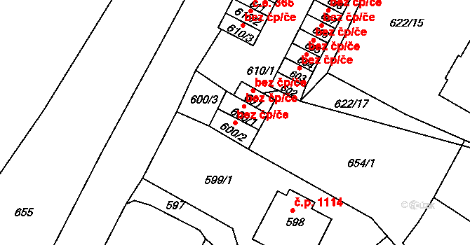 Děčín 40683664 na parcele st. 600/2 v KÚ Děčín, Katastrální mapa
