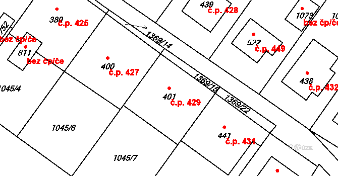 Kudlov 429, Zlín na parcele st. 401 v KÚ Kudlov, Katastrální mapa