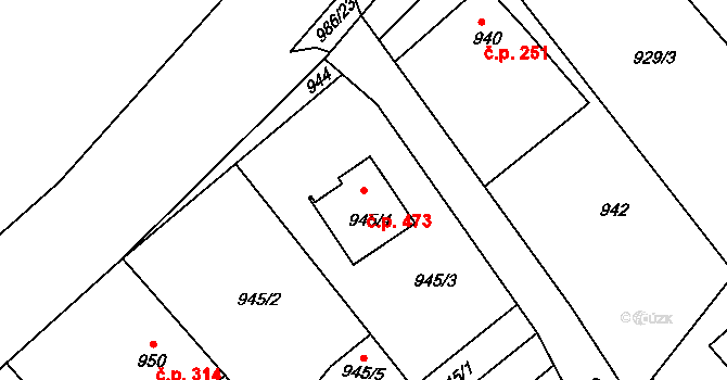 Štípa 473, Zlín na parcele st. 945/4 v KÚ Štípa, Katastrální mapa