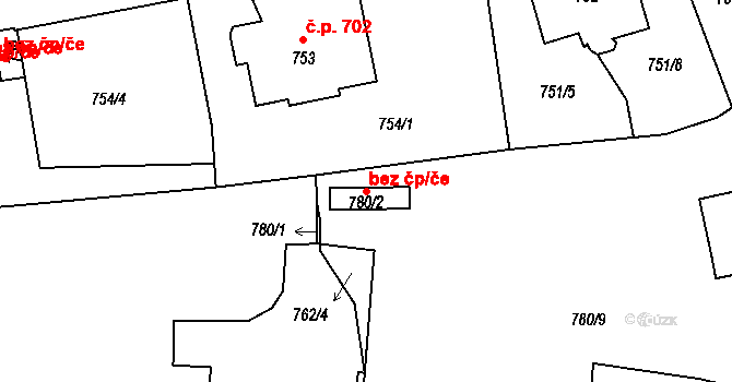 Děčín 42141664 na parcele st. 780/2 v KÚ Podmokly, Katastrální mapa