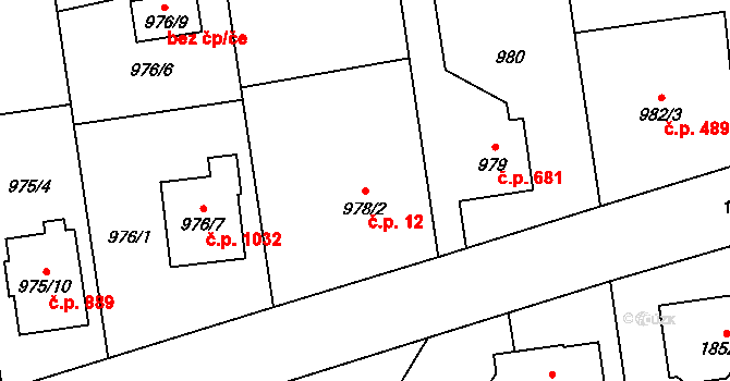 Kylešovice 12, Opava na parcele st. 978/2 v KÚ Kylešovice, Katastrální mapa