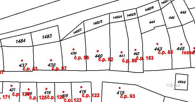 Kobeřice u Brna 92 na parcele st. 440 v KÚ Kobeřice u Brna, Katastrální mapa