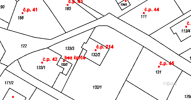 Chuchelná 214 na parcele st. 132/2 v KÚ Chuchelná, Katastrální mapa