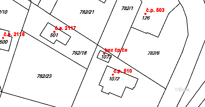 Kamenice 46116664 na parcele st. 1073 v KÚ Těptín, Katastrální mapa