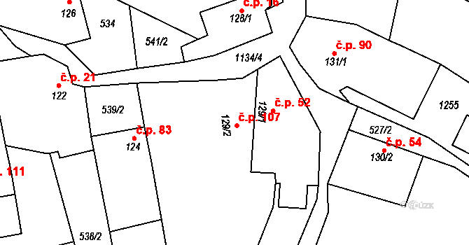 Košíky 52 na parcele st. 129/1 v KÚ Košíky, Katastrální mapa