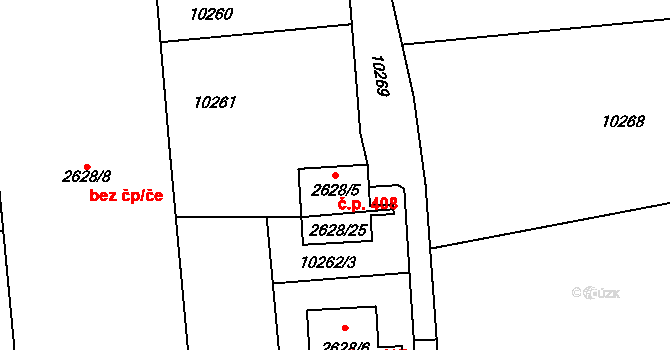 Pražské Předměstí 408, Vysoké Mýto na parcele st. 2628/5 v KÚ Vysoké Mýto, Katastrální mapa