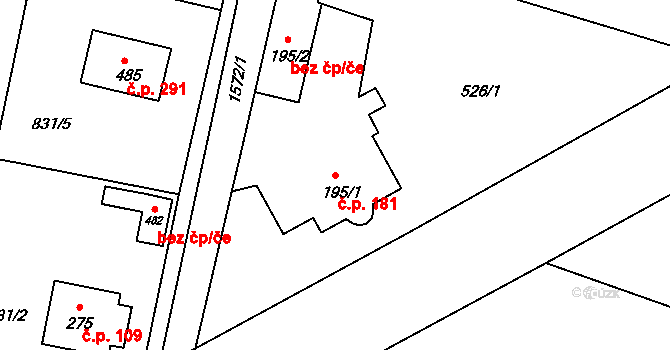 Opařany 181 na parcele st. 195/1 v KÚ Opařany, Katastrální mapa